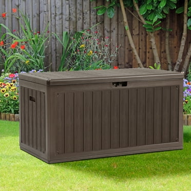 Uforic 90 Gallon Stylish Waterproof Resin Deck Box with Lock and Side Handles – Perfect Outdoor Storage for Patio, Garden, and Backyard, Brown
