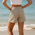 thumbnail image 5 of MLCDZ Womens Cotton Linen Shorts Casual Loose Summer Drawstring Elastic Waist Pleated Zipper Button Tailored Shorts Beach Vacation Versatile Short Pants, 5 of 8