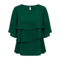 thumbnail image 4 of SETOOFF Womens 3/4 Length Sleeve Tops Chiffon Blouses Round Neck Multi Layer Ruffle Flare Sleeve Loose Casual Shirts Women Spring Summer Office Daily Outfit, 4 of 7