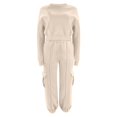 thumbnail image 5 of Women's 2 Piece Tracksuit Set Crewneck Cropped Long Sleeve Top High Waist Cargo Jogger Pants Elastic Waist Side Pockets Relaxed Comfortable Outfit for Workout Casual Daily Wear Beige_#47 S, 5 of 5