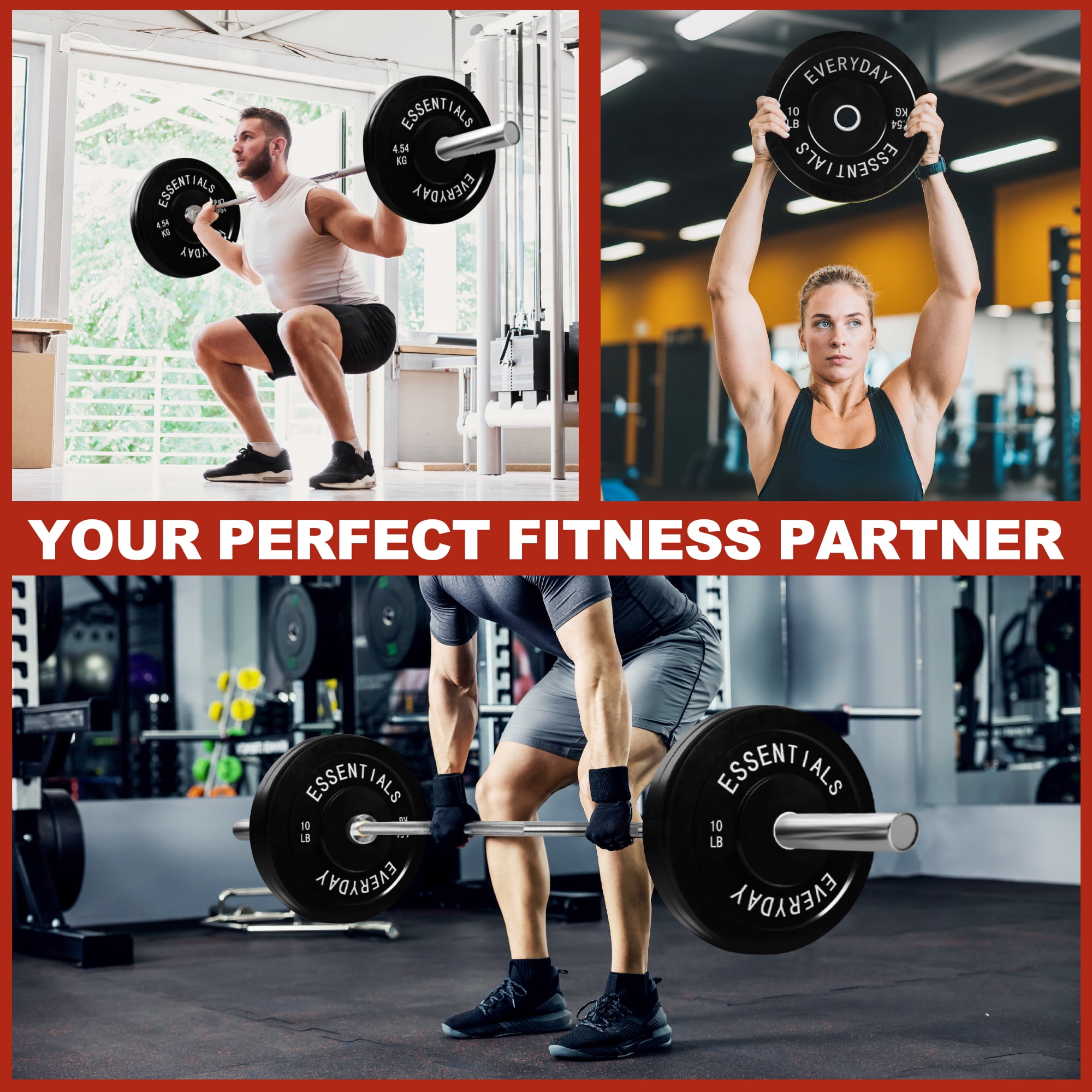 FlexWave 2-Inch Olympic Bumper Weight Plate Set，with Steel Hub, Black, Multiple Sizes，for Strength Training & Home Gym
