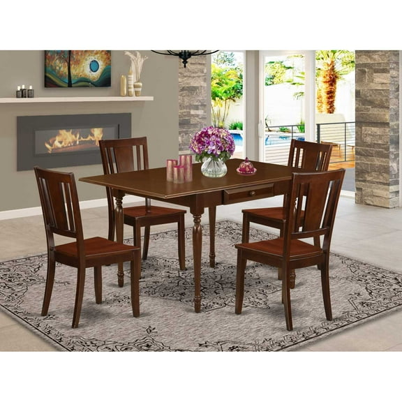East West Furniture Dining Room Set Mahogany, MZDU5-MAH-W