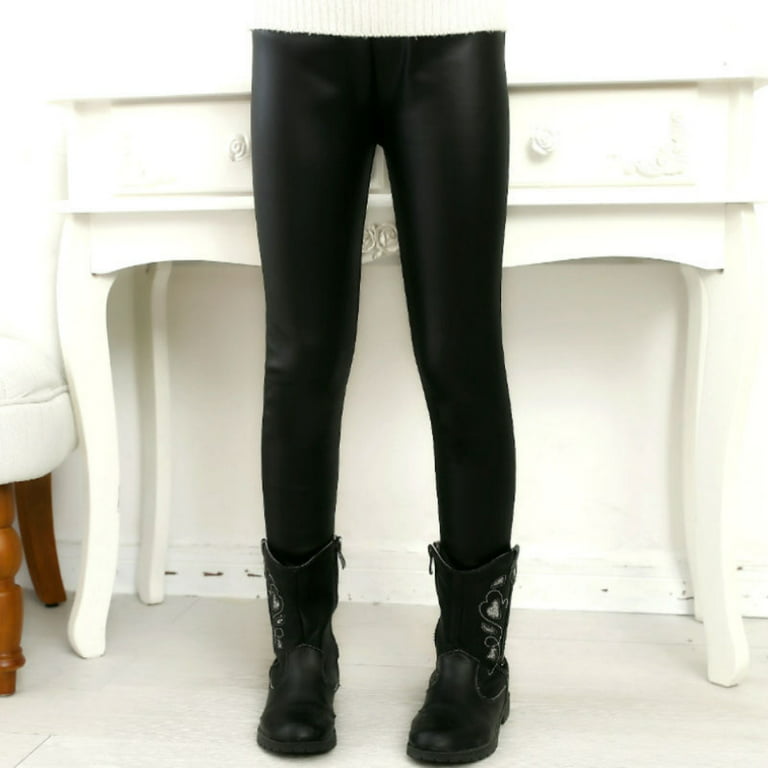 2-12 Years Kids Girl's Faux Leather Fleece Leggings Stretch Girls Winter  Warm Pants Thick Trousers
