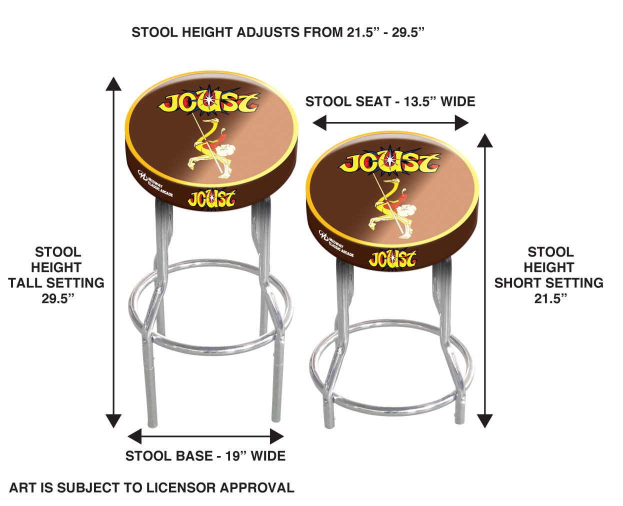 Joust Stool Adjustable Height 21.5 inches to 29.5 inches, Arcade1up