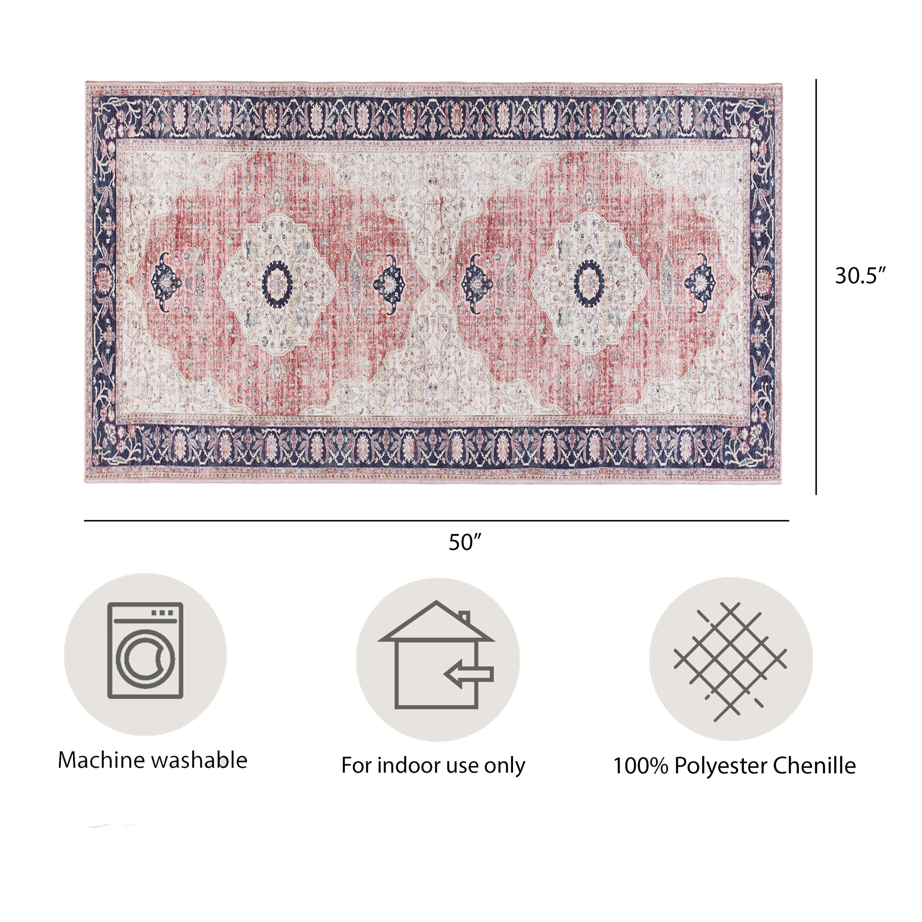 Blush Medallion Washable Skid-Resistant Area Rug, 2' 7.5" x 4' 2"