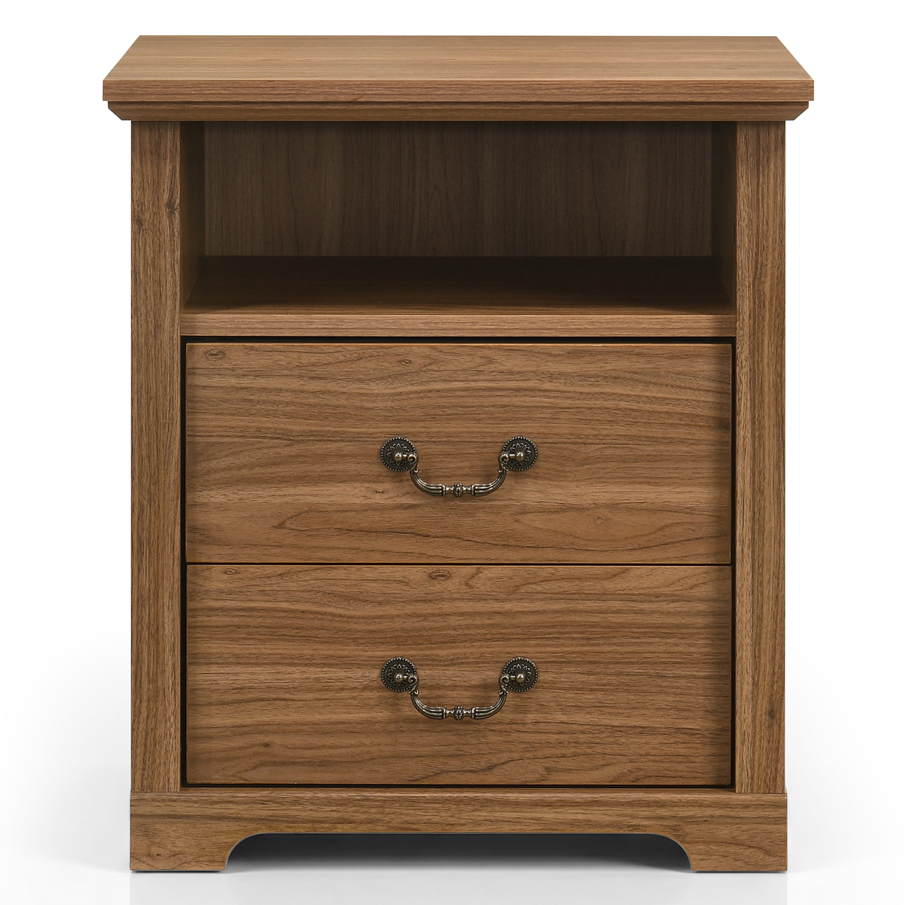 Furniture of America Chara Modern Wood 2-Drawer Kids Nightstands with Open Top Shelf, Set of 2, Walnut