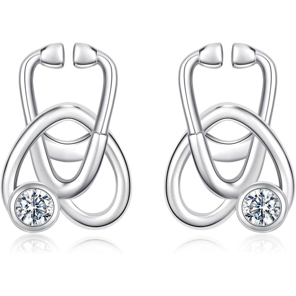 Stethoscope Stud Earrings S925 Sterling Silver For Nurse Doctor-Medicine Studs Earrings Nurse Week Gift-Birthday Gifts For Medical Staff[q546]