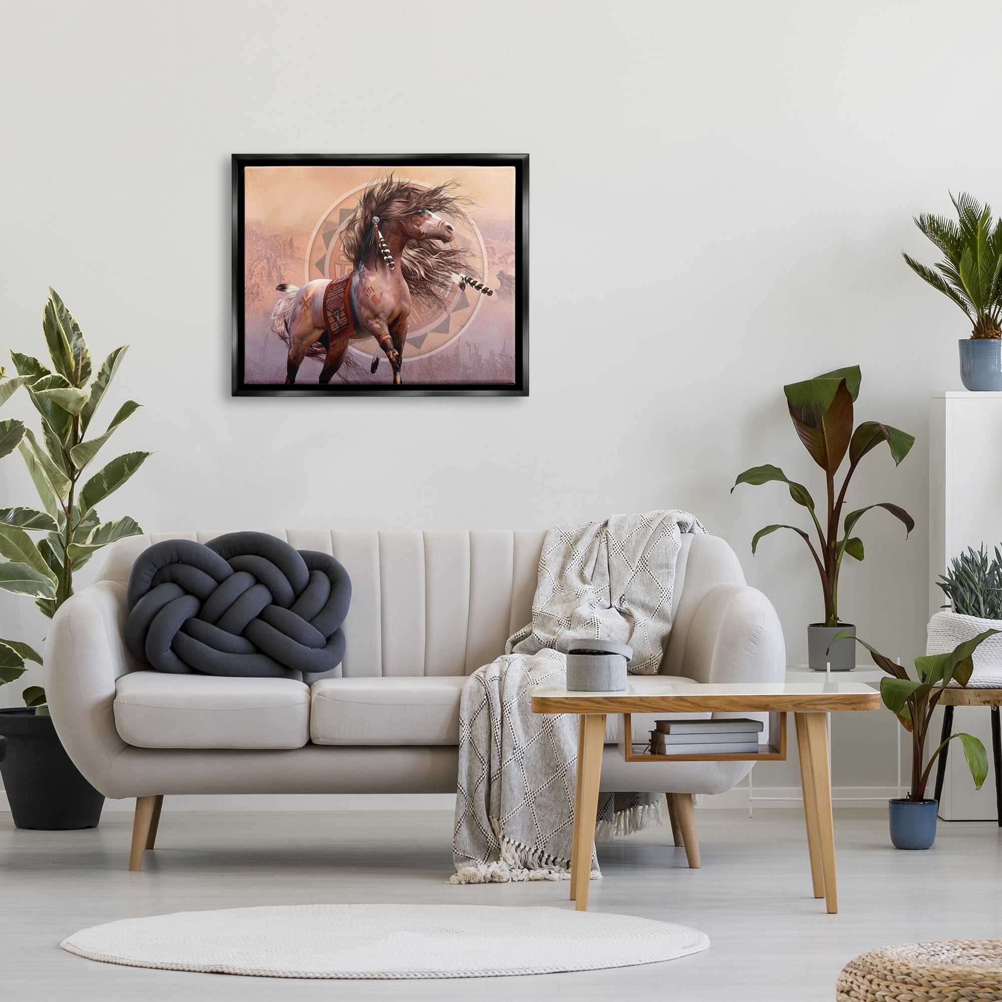 Stupell Industries Spirit Warrior Horse Animals & Insects Painting Black Floater Framed Canvas Art Print Wall Art, 31 x 25