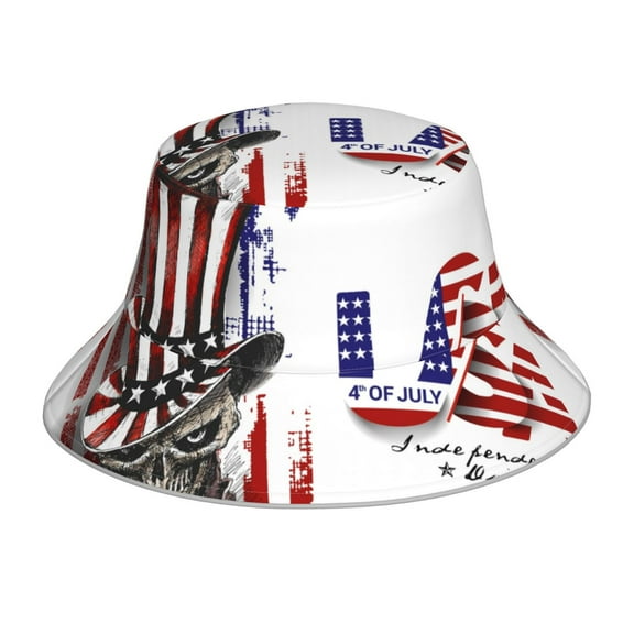 Balery Patriotic Skull Art Sun Hats for Men Women Bucket Hat UPF 50  Buckey Hat Boonie Hat Foldable UV Protection Hiking Beach Fishing Summer