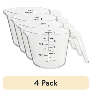 Mainstays 1 Cup Plastic Measuring Cup, Clear, 4-Pack