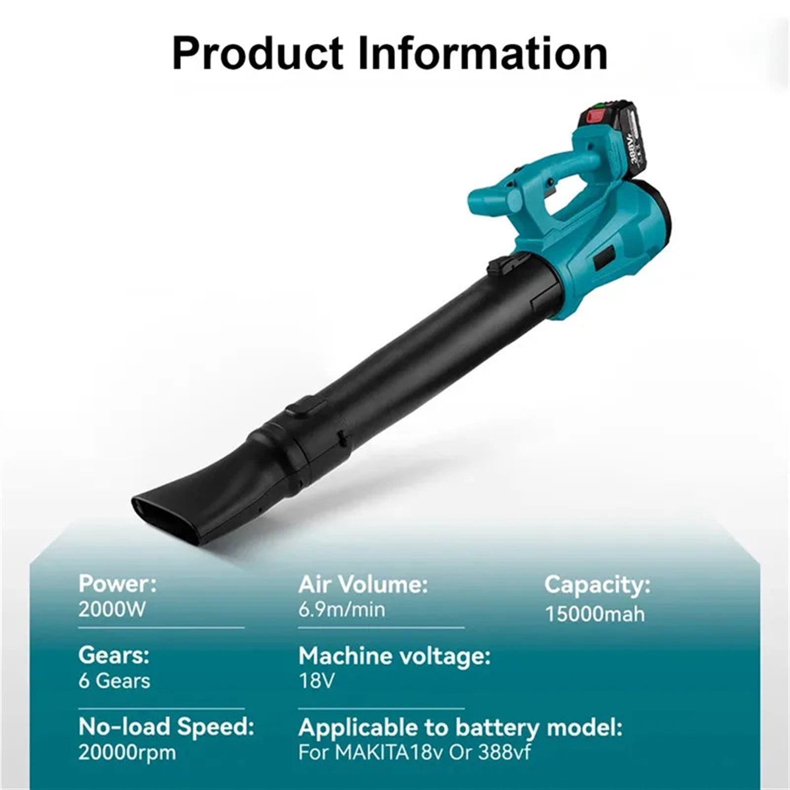 Cordless Electric Blower 2000W 6-speed Speed Regulation Leaf Blower Clean Fallen Leaves Dust Snow Tool ,Adjustable Speed