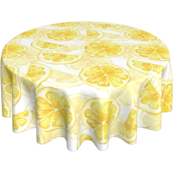 Decorative Lemon Print Polyester Round Tablecloth Waterproof Fabric Table Cloth, Table Cover for Dining Room and Party 60x60-Inch