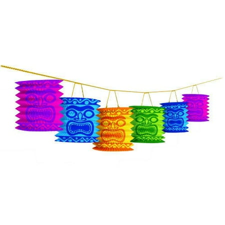 Color Lanterns Amscan Hawaiian Summer Luau Beach Tiki Island Lantern Garland Decoration (1 Piece), Multi Color, 7 x 10.3