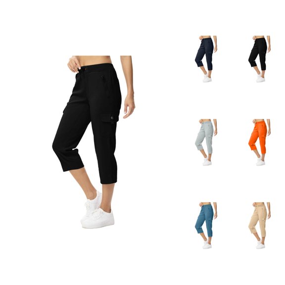 Capri Cargo Pants for Women Elastic High Waist Straight Leg Relaxed Fit Cropped Pants Capris with Pockets