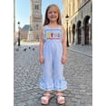thumbnail image 3 of BemeyourBBs Toddler Baby Girls Let the Good Time Boil Caryfish Outfit Plaid Gingham Romper Overalls One Piece Jumpsuit Sleeveless Letter Lobster Embroidery Bell Bottom Overalls Toddler Summer Clothes, 3 of 9