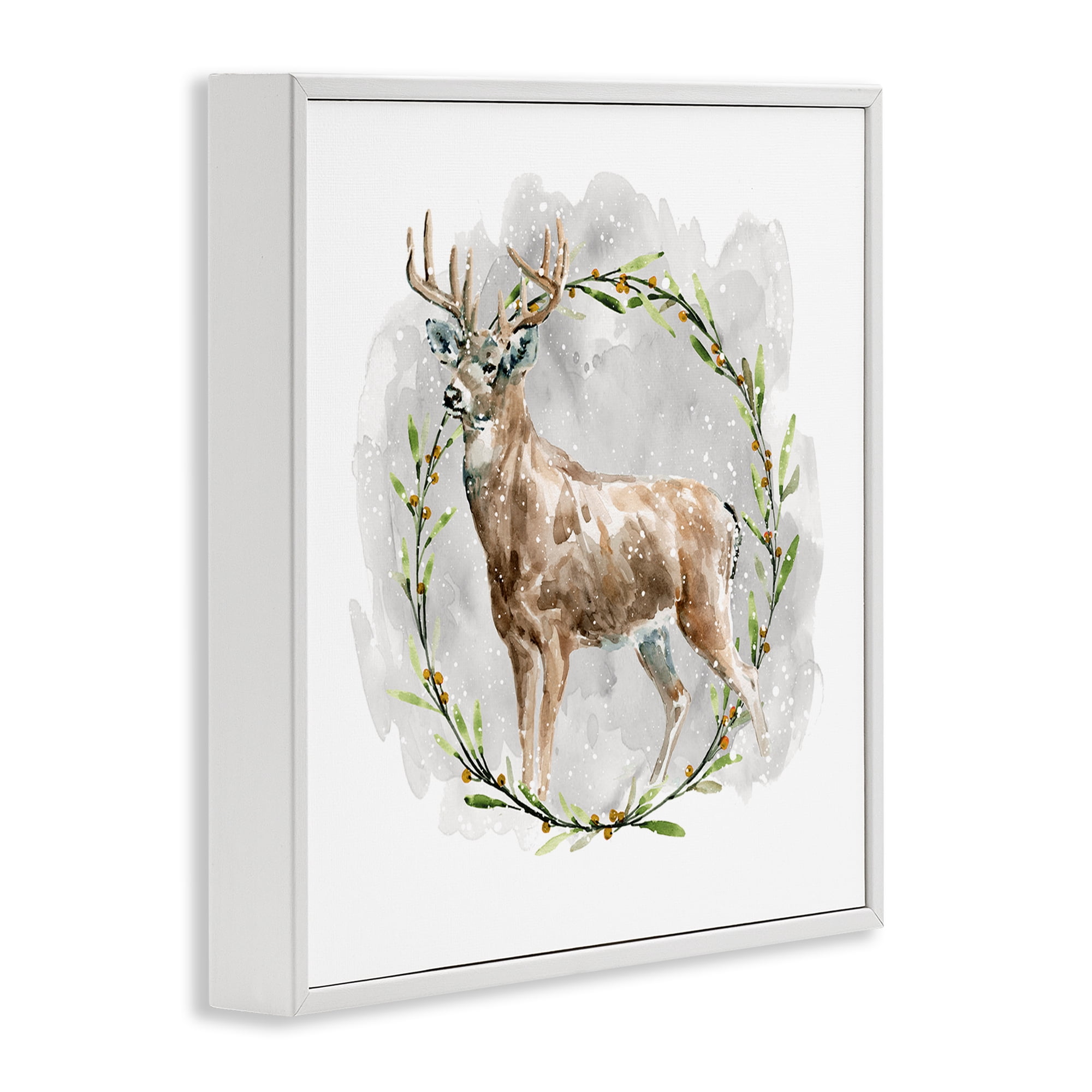 Stupell Industries Rustic Deer with Wreath Animals & Insects Painting White Framed Art Prints Wall Art, 24 x 24