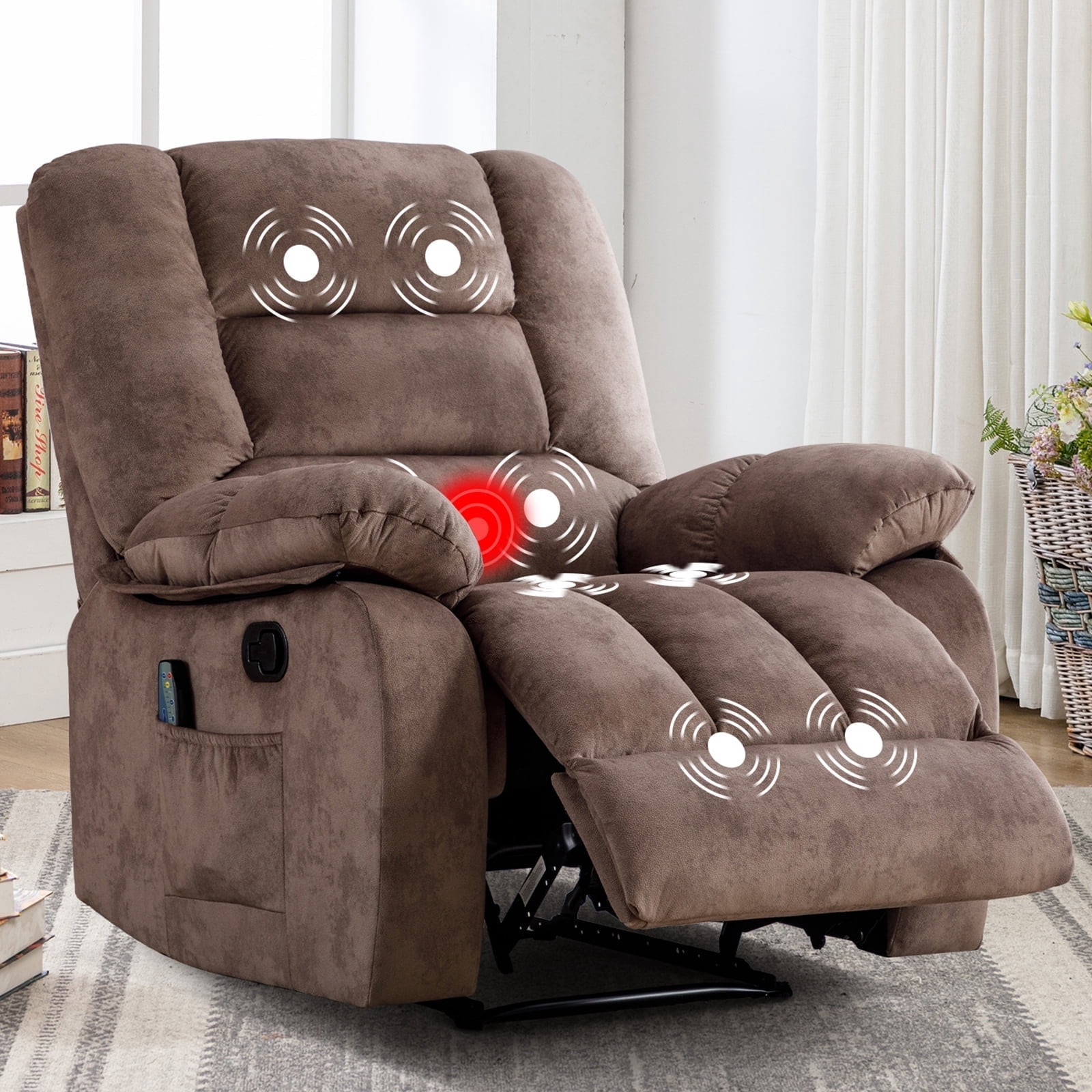 Bonzy Home Recliner Chairs with Massage and Heat Overstuffed Fabric Metal Frame Manual Reclining Chair
