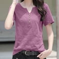 thumbnail image 2 of Kaemgyyd Womens Tops Notch V Neck Short Sleeve Summer Tops Plus Size Button up Solid Color Beach Vaction Clothes, 2 of 3