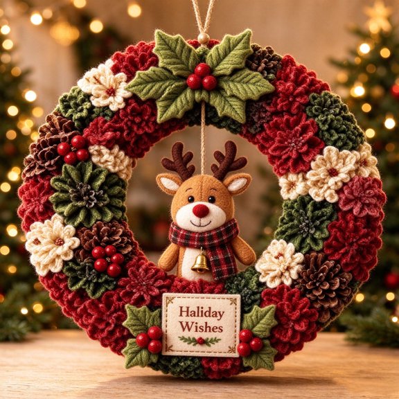Fabric Poke Art Kit 3D Christmas Wreath Diy Kit for Adults Beginner Making Kit & Door Decor