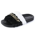thumbnail image 4 of Womens Furry Slippers Open Toe House Casual Flat Slides Sandals Indoor Outdoor, 4 of 7