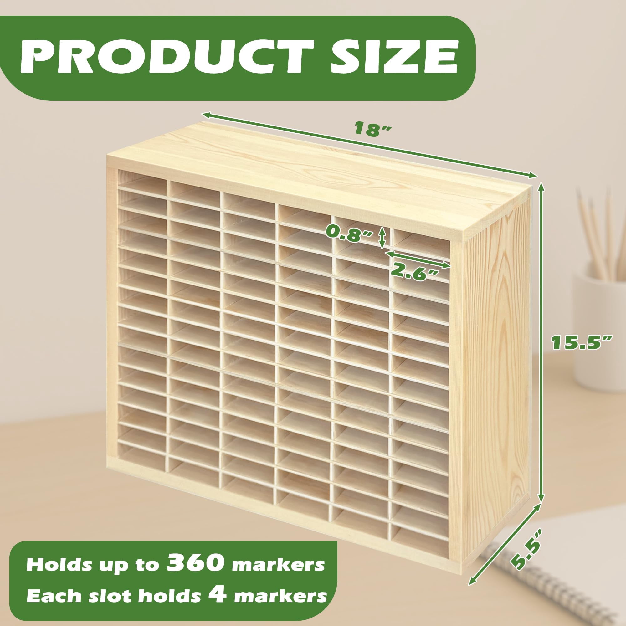 Marker Storage Organizer For 360 Markers Wooden Holder With 90 Slots Pens Pencils Art Supply Rack Desk Home Classroom Office Decor