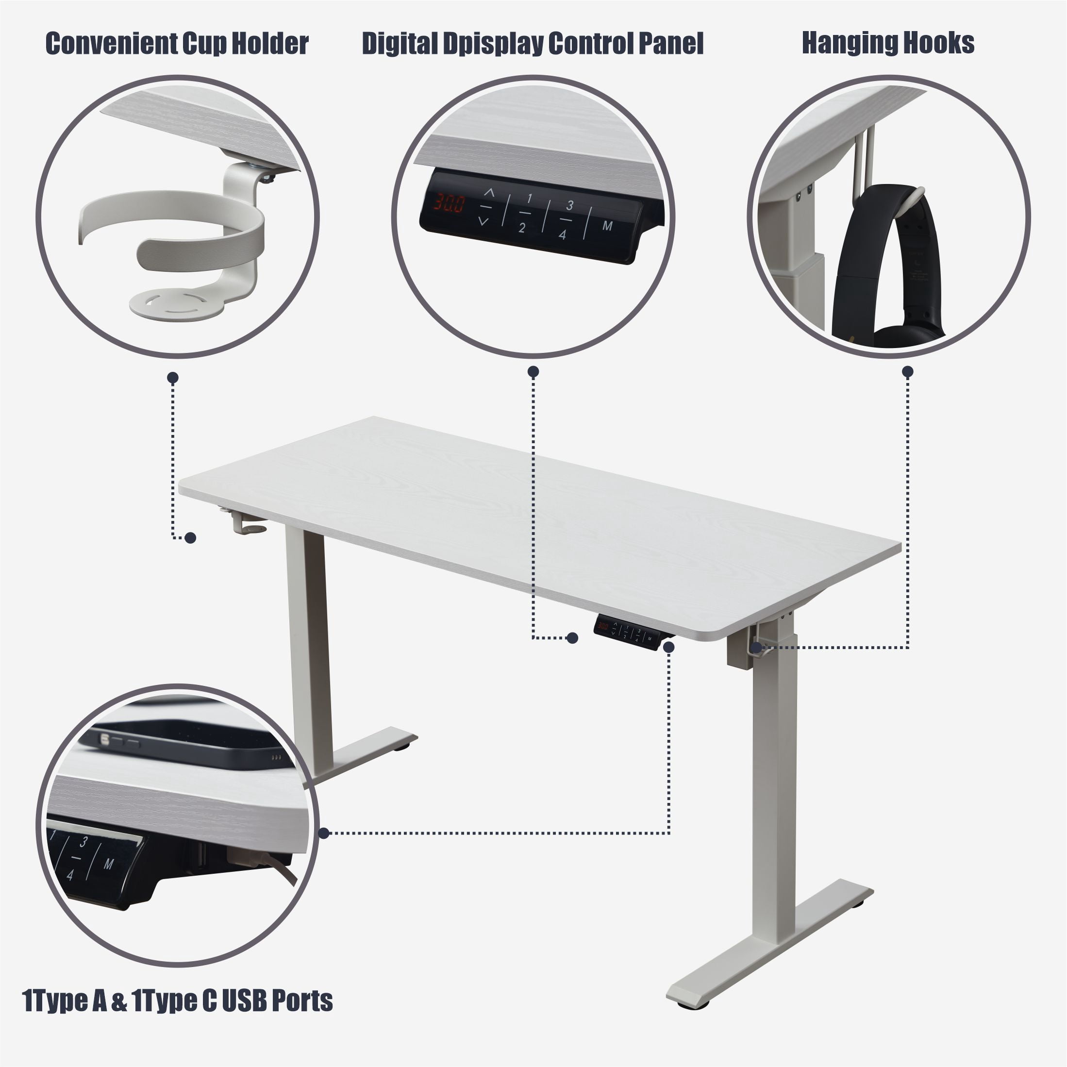 KOWO 55" K304 Electric Height Adjustable Standing Desk with Hutch and Drawer, White