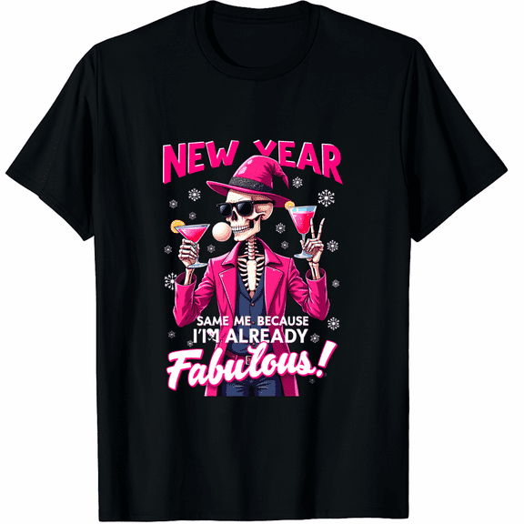 Fabulous Skeleton Glam Skull Vibes Trending New Year Same Me Graphic Tee T-Shirt for Men Women