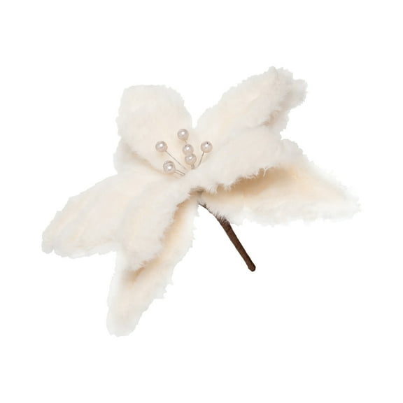 White Furry Poinsettia Decorative Floal Pick