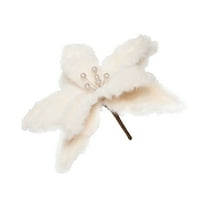 White Furry Poinsettia Decorative Floal Pick