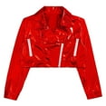 thumbnail image 2 of Doomiva Kids Girls Metallic Motorcycle PU Jacket Sparkly Zip Up Moto Biker Coat Outwear Boys Dancewear Streetwear Red 14, 2 of 6