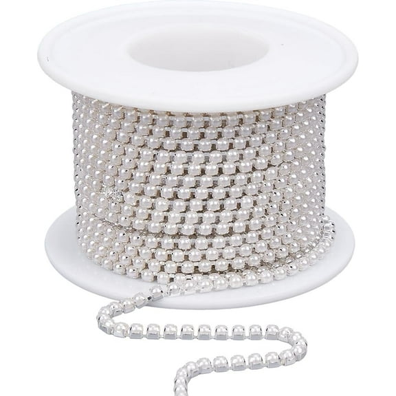 10 Yards/9.14m 2.5mm Pearl Chain Trim Flat Bead Chain Silver Round Plastic Pearl Applique Brass Claw Cup Beaded Craft Link Trim Accessories for DIY Clothing Sewing Jewelry Wedding Party Decor grey