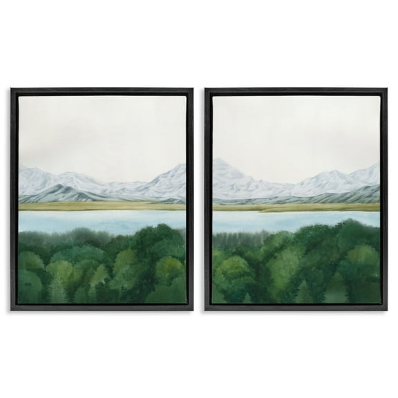 Stupell Industries View Over Mountain Trees Landscape & Nature Painting Black Floater Framed Canvas Art Print Wall Art, 17 x 21, Set of 2