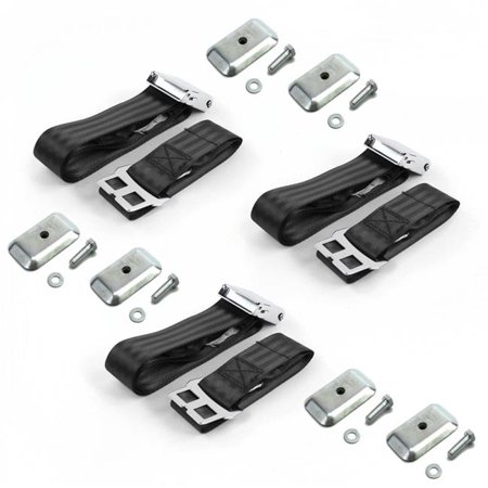 SafeTBoy  Airplane 2 Point Black Lap Bench Seat Belt Kit with Bracketry for Ford Truck 1980-1986 F150 - 3 Belts