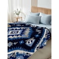 thumbnail image 4 of Boho Navy Blue Grey Twim Size Flat Sheet, Wrinkleproof & Fadeproof Cooling Flat Bed Sheet Only, Ethnic Geometric Southwestern Vintage Breathable Soft Bedding Top Sheets 66 x 96 Inches, 4 of 8
