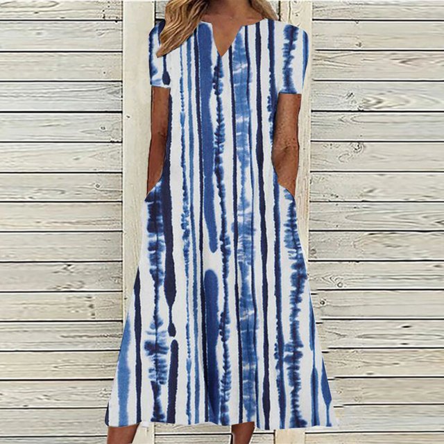 SMihono Robe d'Été Bohème pour Femmes Grande Taille Mode Décontractée d'Été avec Poches Manches Courtes Imprimée Col en V