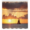 thumbnail image 3 of Ambesonne Ocean Shower Curtain, Boat in Sewith Sunset, 69"Wx75"L, Grey and Marigold, 3 of 3