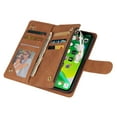 thumbnail image 3 of iPhone 13 Mini Wallet Case, Soft Leather Zipper Magnetic Buckle Horizontal Flip Cover with 5 Card Slots, Brown, 3 of 8