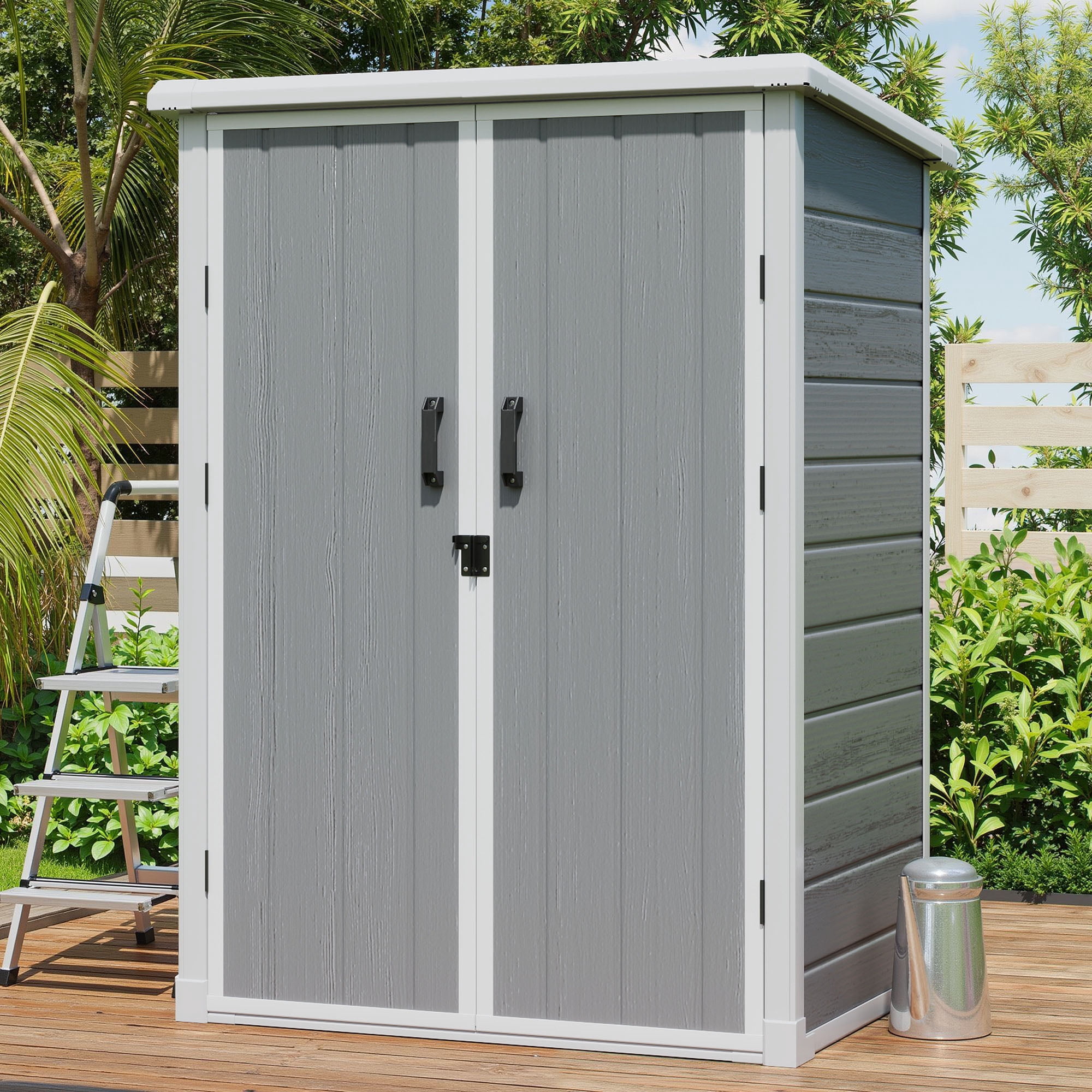 Uforic 60 Cu.Ft Outdoor Storage Shed, Weatherproof Tall Plastic Cabinet w/ Shelves, Lockable, Gray