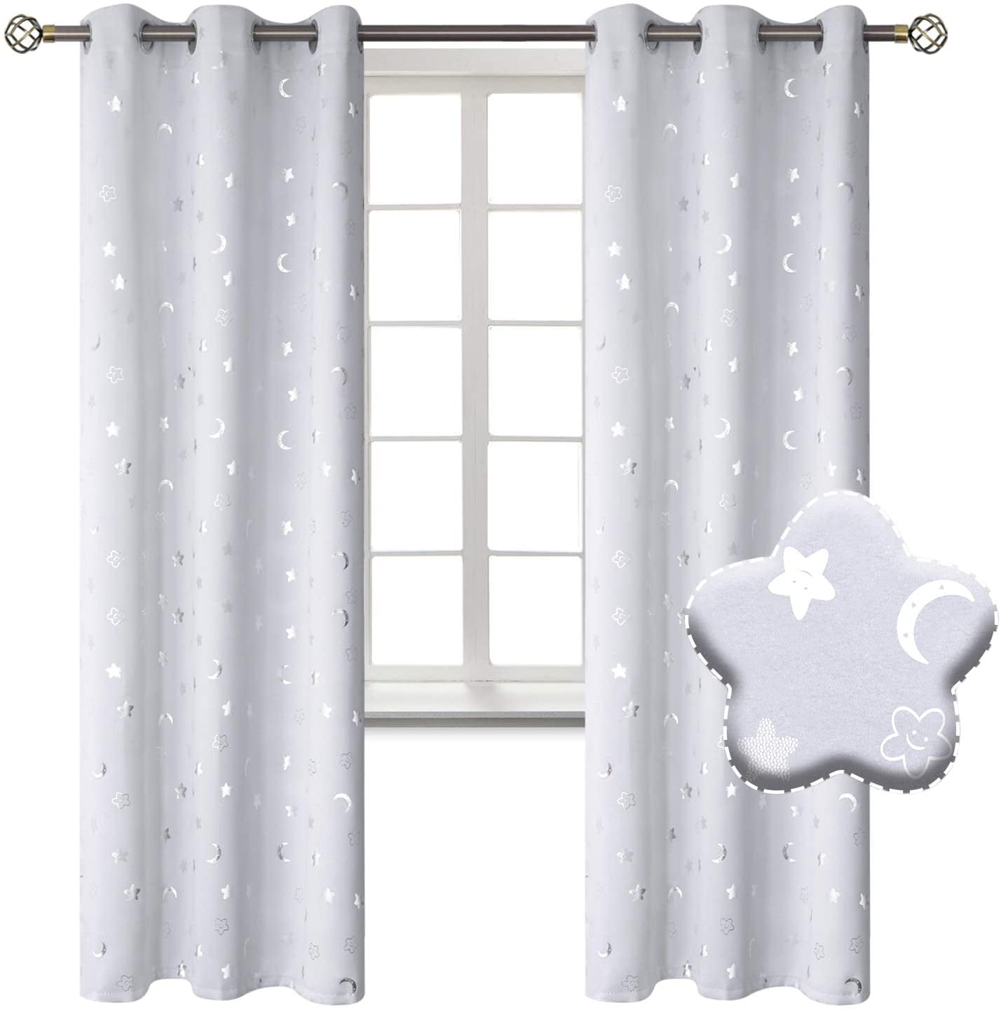 Grommet Thermal Insulated Room Darkening Printed Kids Curtains Pink 2 Panels of 42 x 54 Inch BGment Moon and Stars Blackout Curtains for Girls Bedroom 