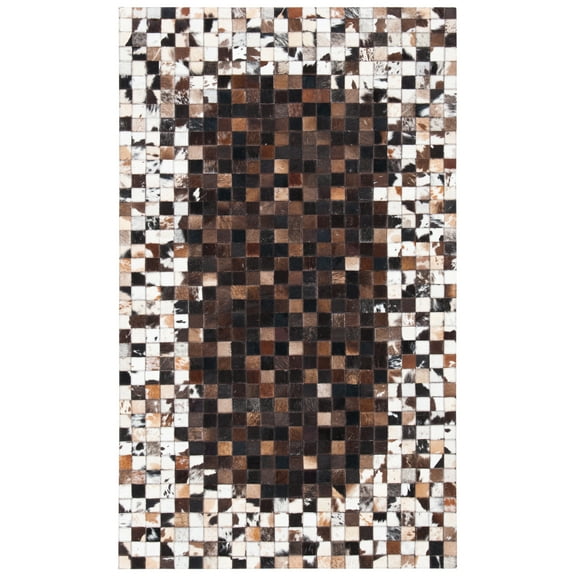 SAFAVIEH Studio Leather Kirsteen Geometric Area Rug, Beige/Brown, 3' x 5'