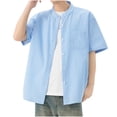 thumbnail image 2 of YLSDY Men's Cotton Linen Button Down Henley Shirts Crewneck Short Sleeve Summer Hawaiian Shirts with Pocket Big and Tall Light Blue XXXXL, 2 of 8