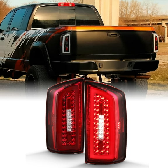 AKKON - Fits 2007 2008 Dodge Ram 1500 2500 / 2009 3500 Full LED Tube Bar Red Clear Tail Lights Brake Lamp Pair Left Right