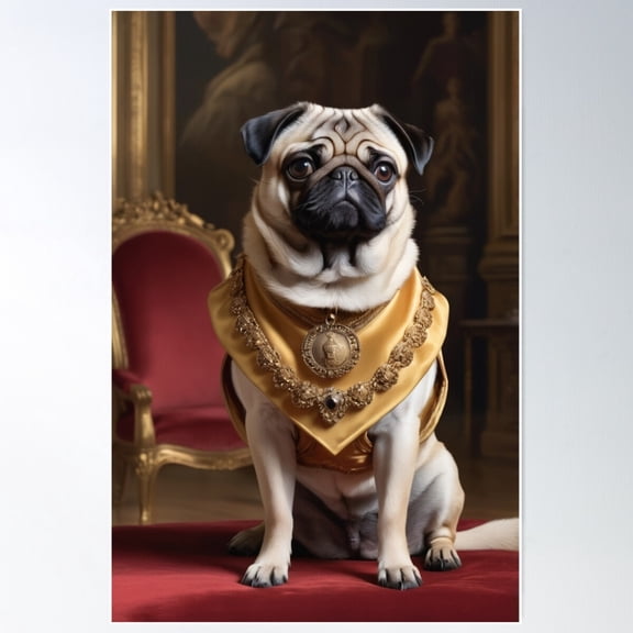 Royal Majestic Pug €“ Regal And Elegant Dog Art Poster Wall Art, Modern Wall Decor For Living Room Bedroom, 12x18 UNFRAMED