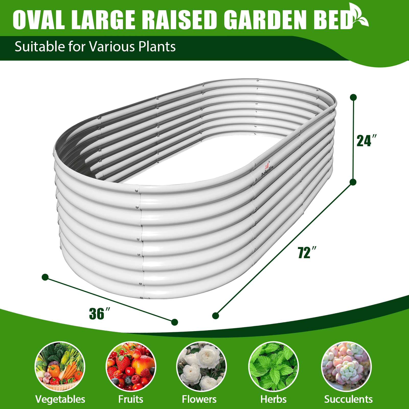 TRAMULL6X3X2 ft Galvanized Raised Garden Bed, Oval Above Ground Modular Metal Planter Boxes Outdoor for Vegetables Flowers Herbs, Anti-Rust & Easy-Setup, Antique White