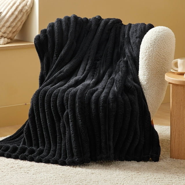 Manta Bedsure, forro polar de franela negra, 130 x 150 cm