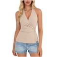 thumbnail image 2 of Wowcloth Women's V-neck Halter Top, Sleeveless with Tie Neck, Solid Color Ruffle Detail, Casual and Fashionable for Daily Wear and Party, 2 of 9
