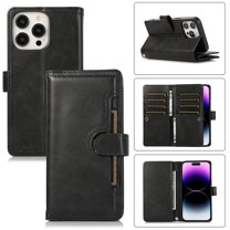 Compatible with iPhone 12 Pro Max Wallet Case,RFID Blocking PU Leather Folio Magnetic Closure Protective Cover with Wrist Strap Outer Slide Credit Card Holder Kickstand Men Women,Black