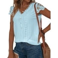 thumbnail image 3 of LilyLLL Womens Lace Eyelet Short Sleeve V Neck Casual Blouse Shirt Tops, 3 of 4