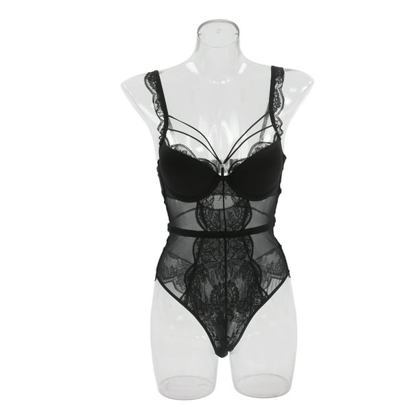 Black lace one piece bodysuit deals