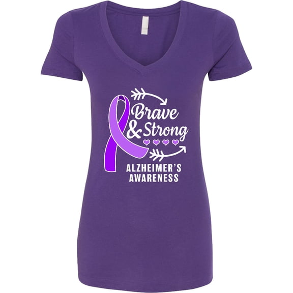Inktastic Alzheimer's Awareness Brave and Strong Women's V-Neck T-Shirt